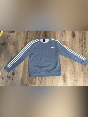 adidas Women's Heather Blue Crewneck Sweatshirt with White Sleeve Stripes